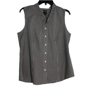 Talbots Sunrise Gingham Blouse 10 Sleeveless Ruffle Neck Buttons Preppy Classic